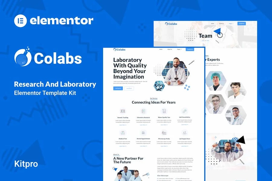 Colabs - Template Kit Elementor para investigación y laboratorio