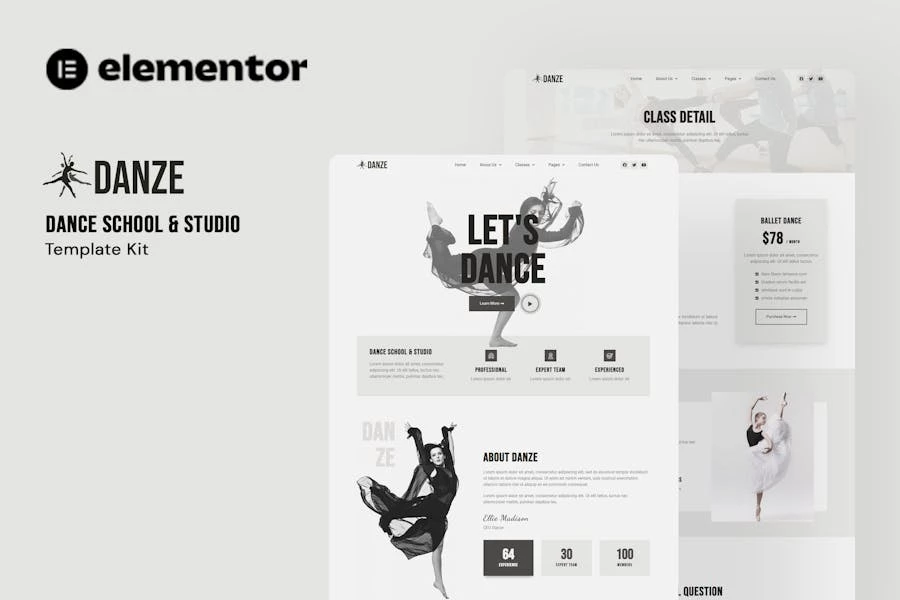 Danze - Template Kit Elementor para escuela de estudio de baile