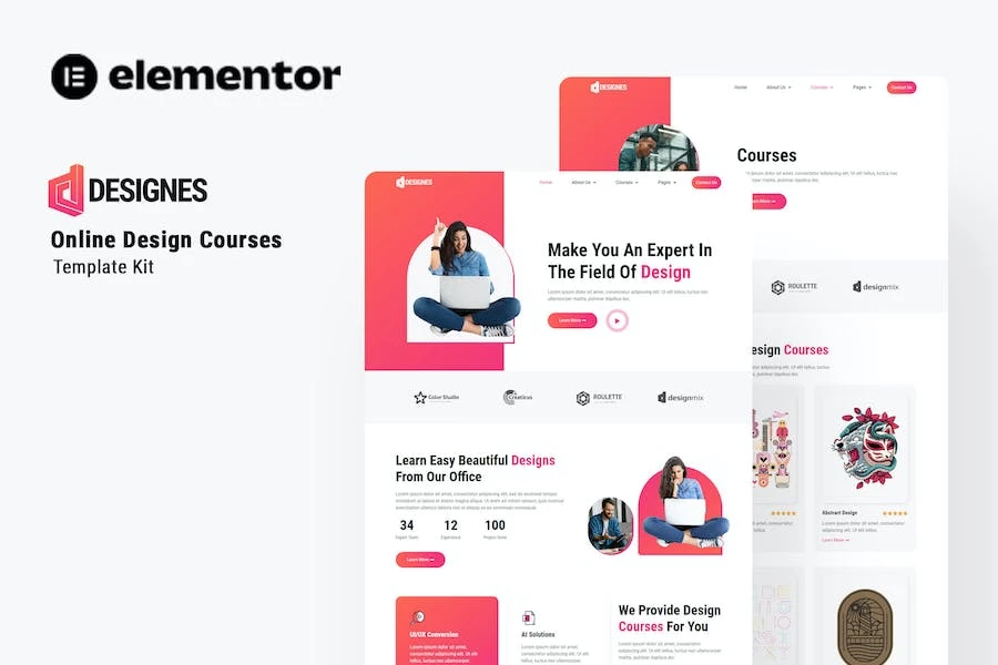 Diseños - Template Kit Elementor para cursos de diseño en línea