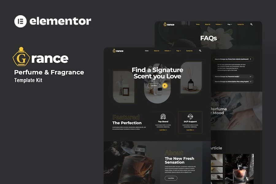 Grance - Template Kit Elementor para perfumes y fragancias