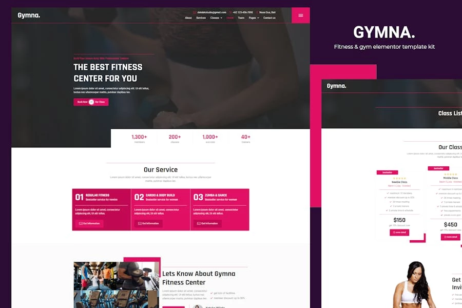 Gymna - Kit de plantillas Elementor de fitness y gimnasio
