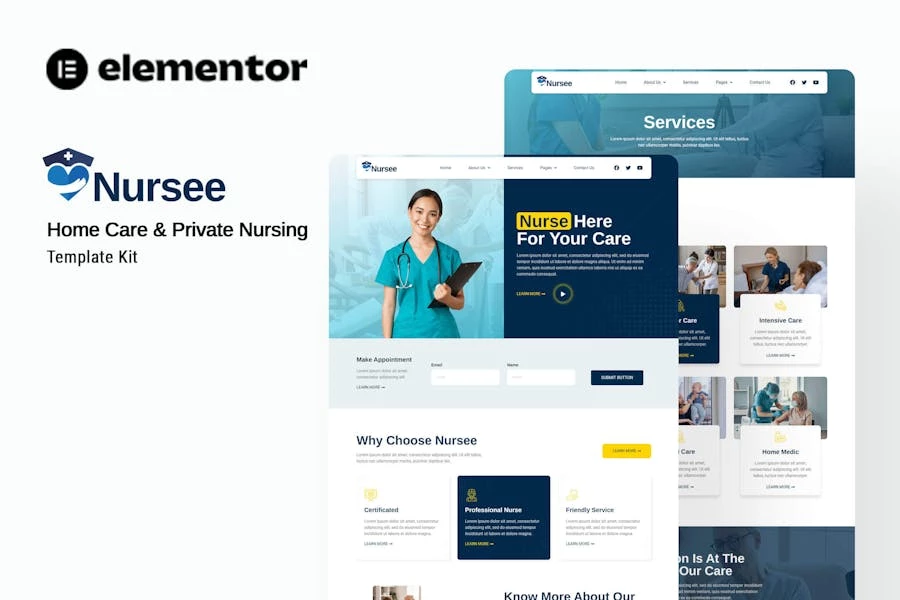 Nursee - Template Kit Elementor para atención domiciliaria y enfermería privada