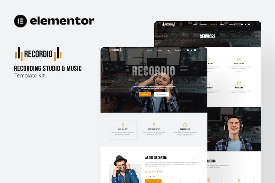 Recordio - Template Kit Elementor para estudio de grabación