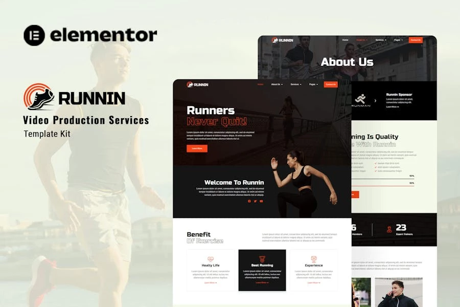 Runnin - Template Kit Elementor para servicio de producción de vídeo
