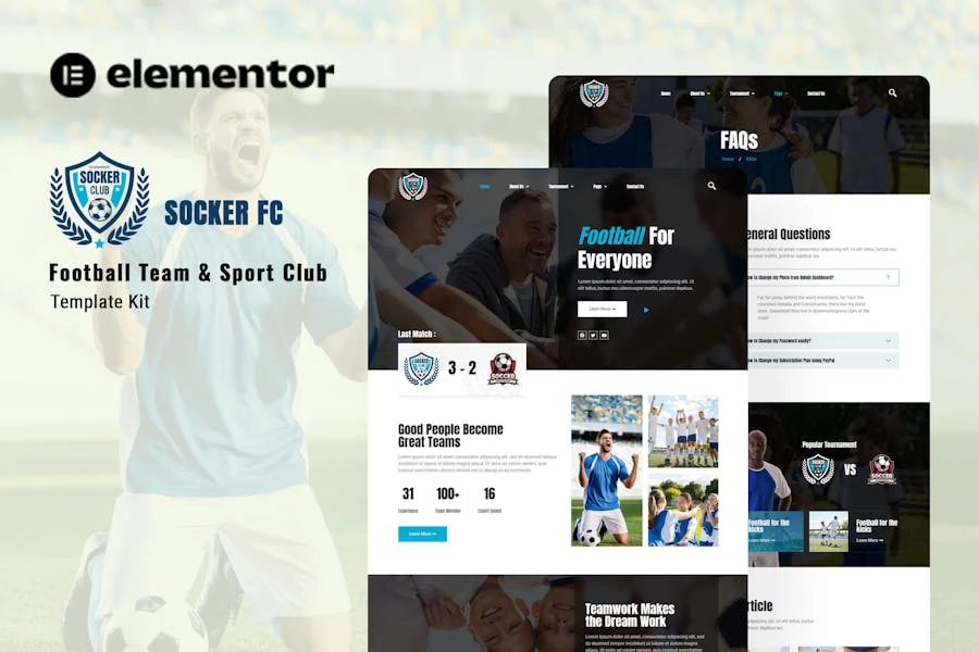 Socker - Template Kit Elementor para equipos de fútbol y clubes deportivos