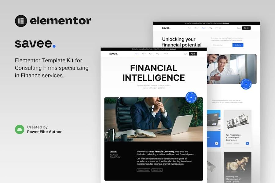 Savee ? Template Kit Elementor para consultoría financiera