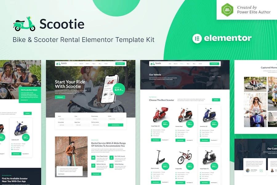 Scootie ? Kit de plantillas Elementor para alquiler de bicicletas y scooters