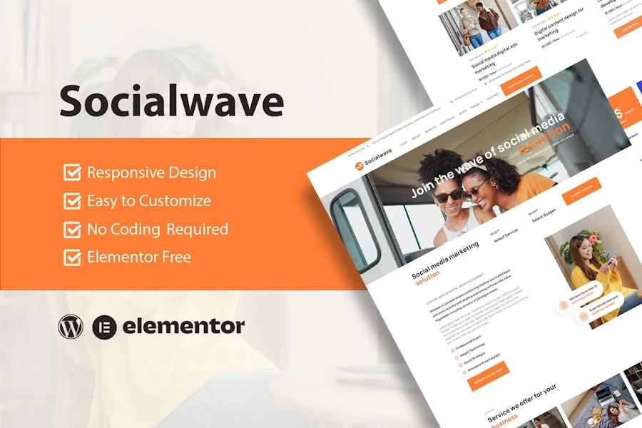 SocialWave - Kit de plantillas Elementor para servicios de redes sociales y marketing digital