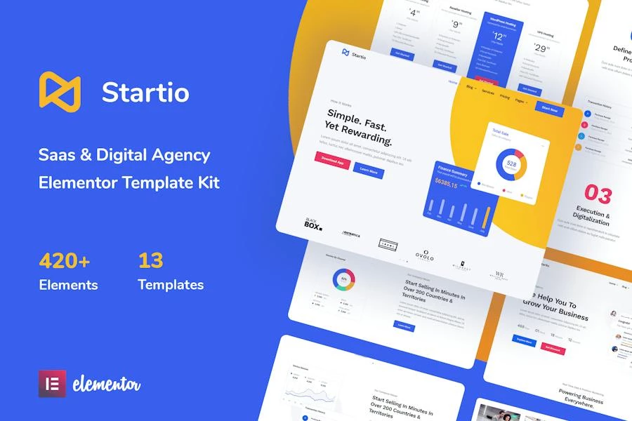 Startio - Template Kit de Elementor para Saas y Agencia Digital