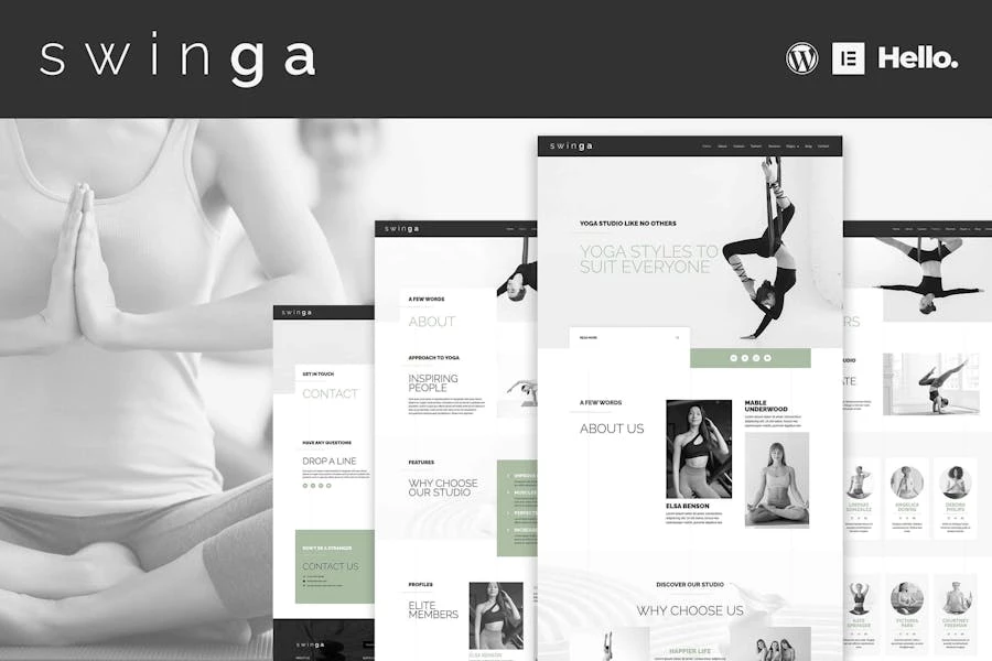 Swinga - Template Kit Elementor para el estudio de fitness y entrenador de yoga