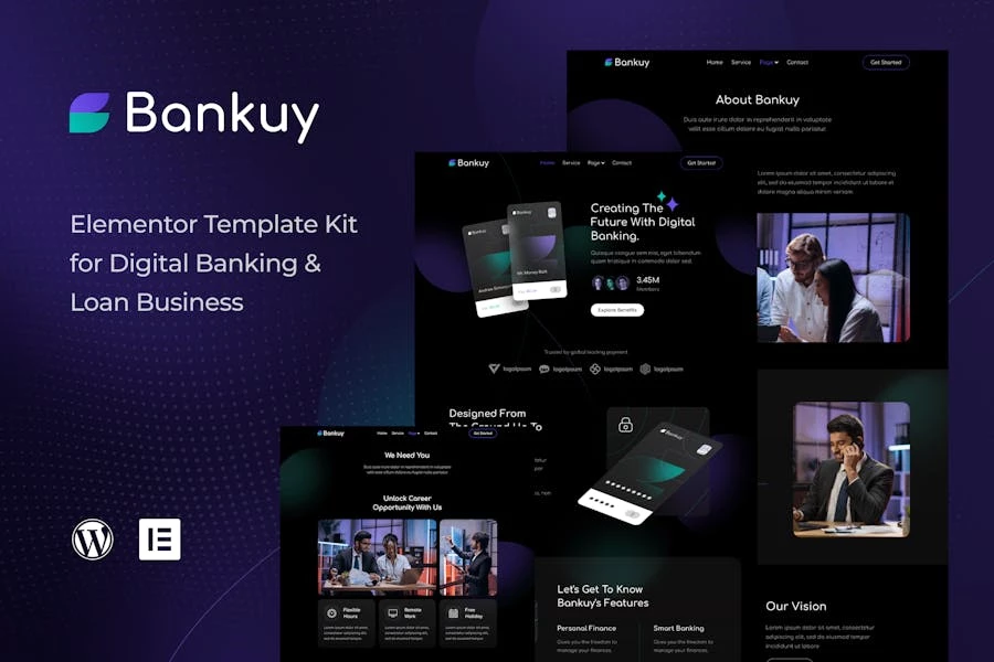 Bankuy - Template Kit Elementor para banca digital y préstamos comerciales