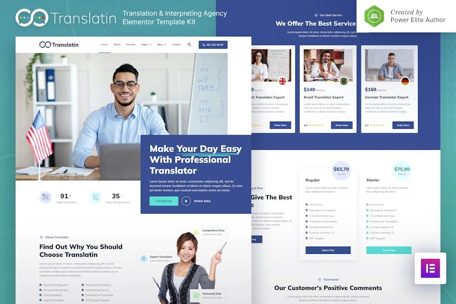 Translatin ? Kit de plantillas Elementor para la Agencia de Servicios de Traducción e Interpretación