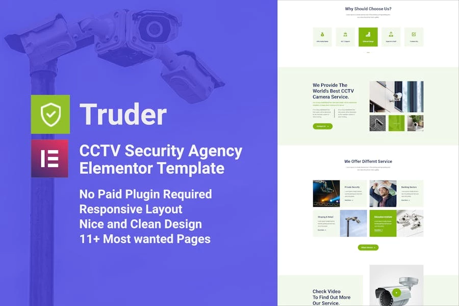 Truder - Kit de plantillas Elementor del servicio de seguridad CCTV