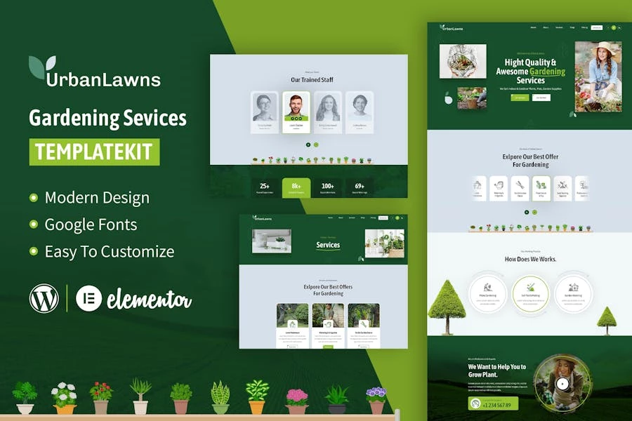 Urban Lawns - Template Kit Elementor para jardinería
