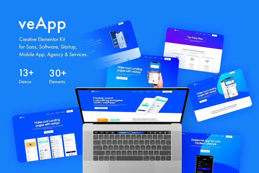 VeApp - Template Kit de Elementor para Aplicación móviles y startups