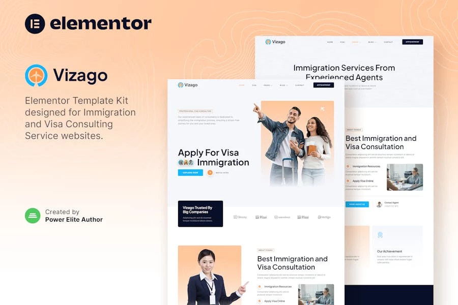 Vizago ? Kit de plantillas Elementor del Servicio de Consultoría de Inmigración y Visas