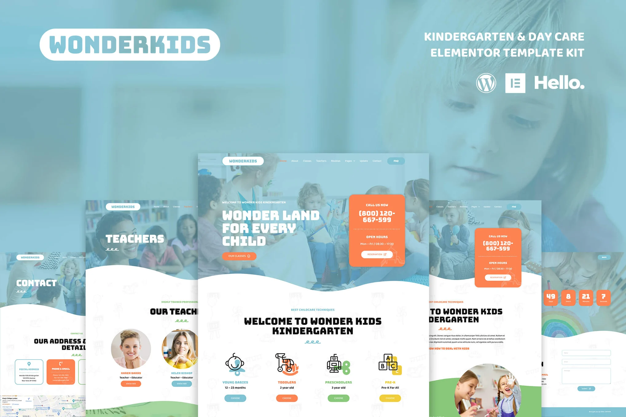Wonderkids - Template Kit Elementor para guardería y guardería infantil