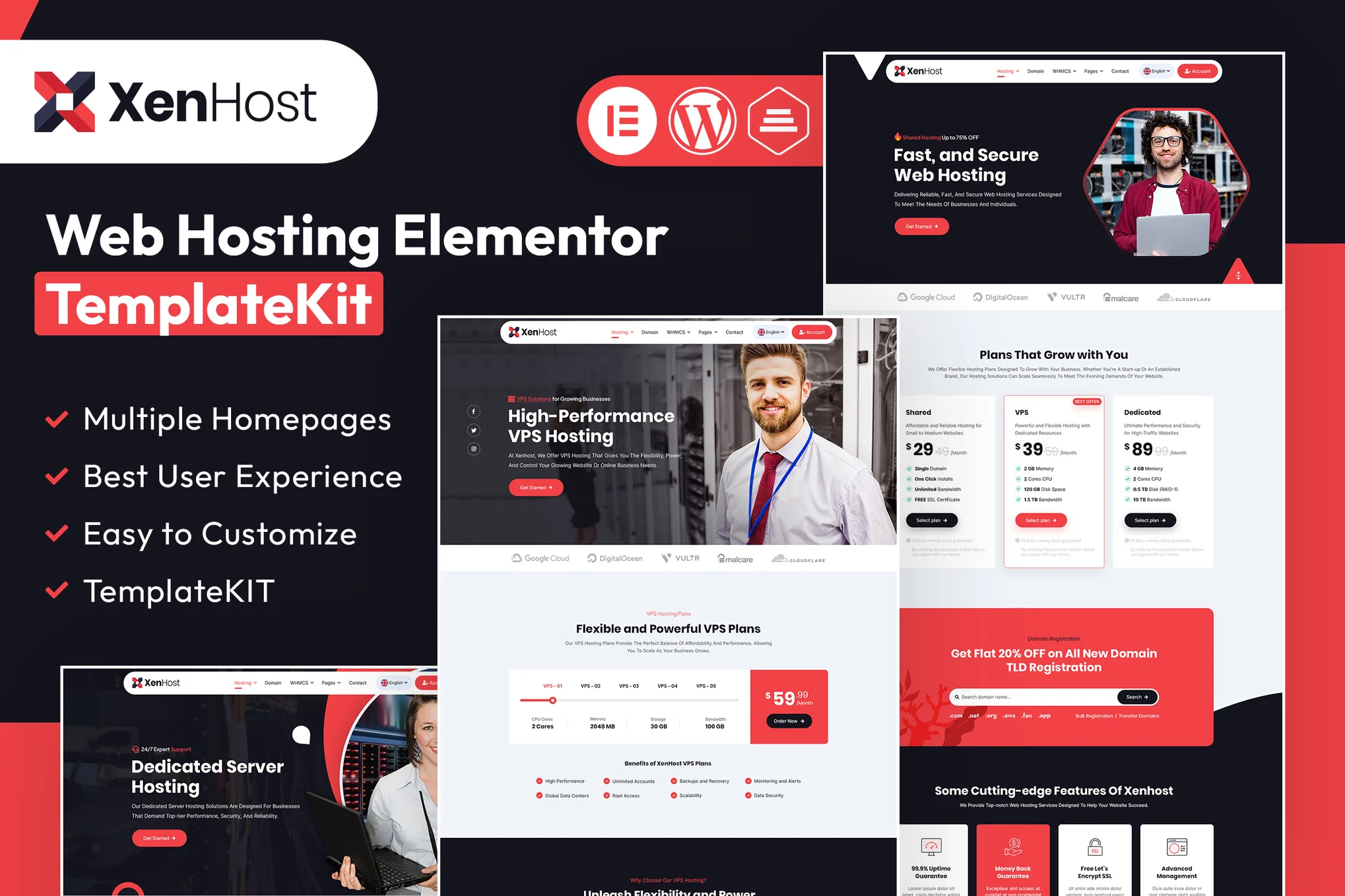 XenHost - Kit de plantillas Elementor para alojamiento web