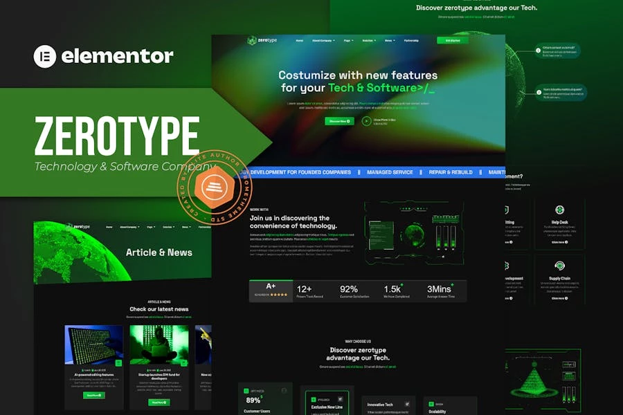 Zerotype - Kit de plantillas Elementor para empresas de tecnología y software